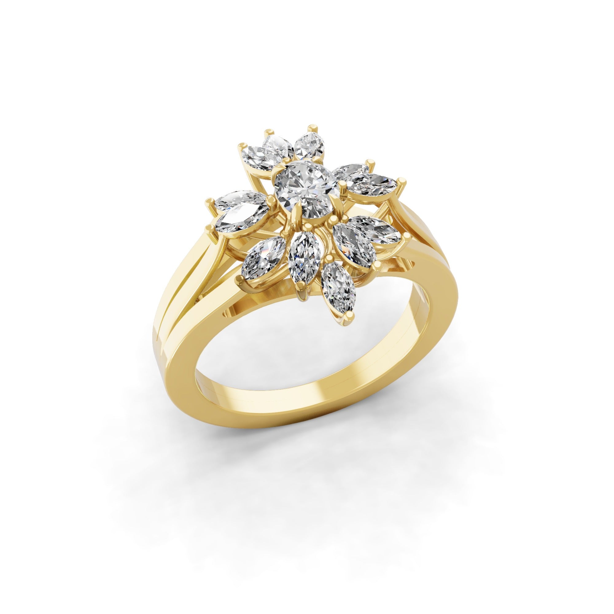 1.55Ct Marquise Oval Cut Lab Grown Diamond 14K Fine Gold Floral Style Ring