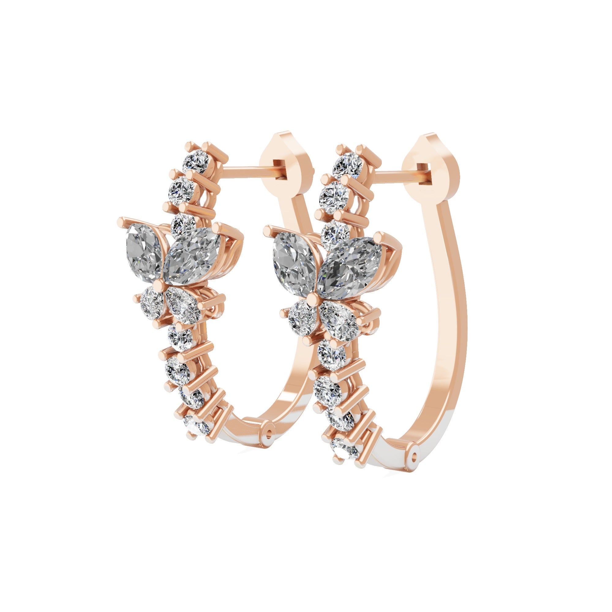 14K Fine Gold Multi Shaped Lab Grown Diamond Floral Hoop Earrings 1.43Ct