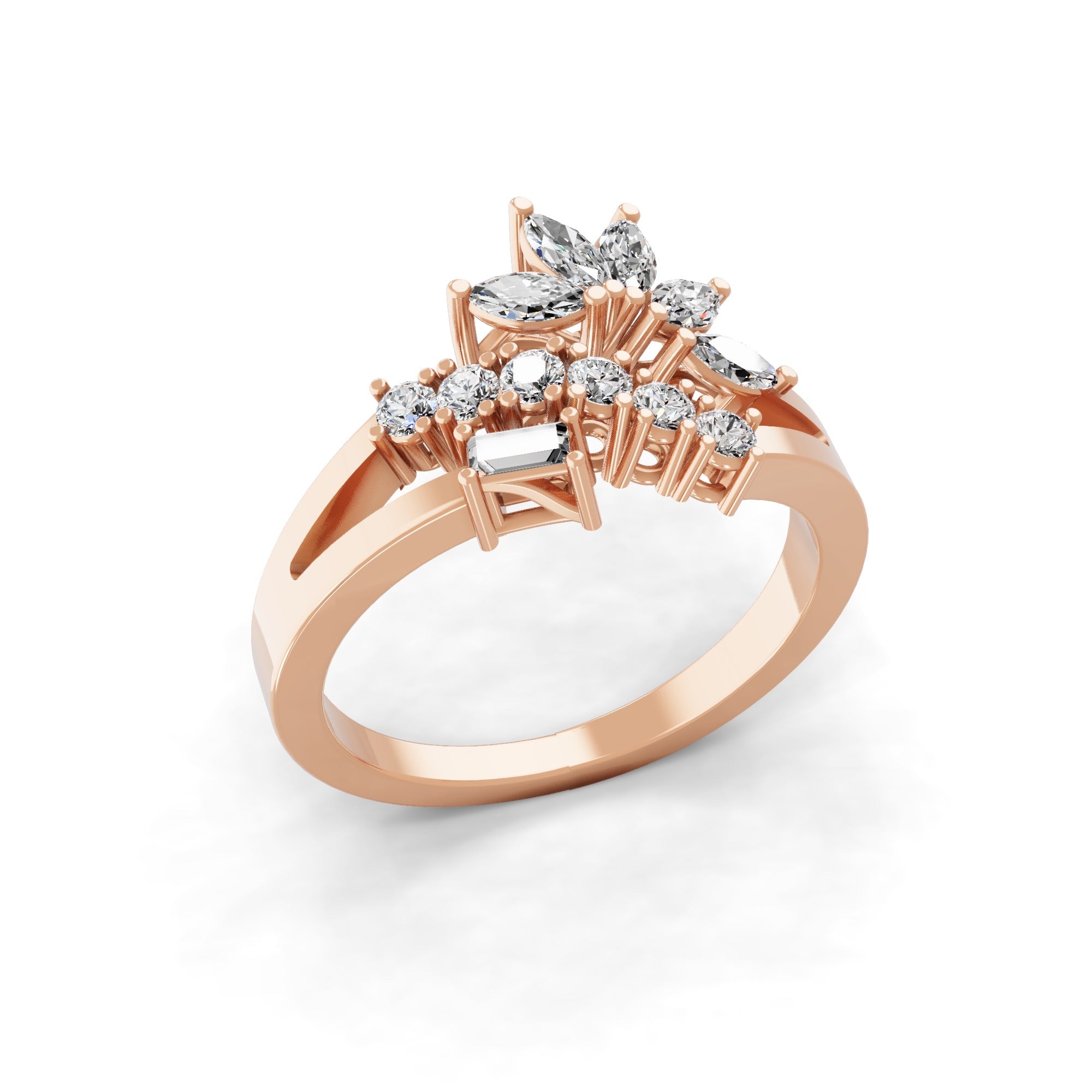 14K Fine Gold Lab Grown Multi Shape Diamond Band Ring 0.77Ct