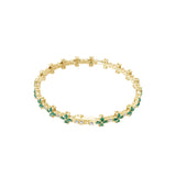 0.79TCW Lab Grown Diamond and Emerald Flower Pear Round Cut Tennis Fine Gold Bracelet