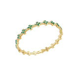 0.79TCW Lab Grown Diamond and Emerald Flower Pear Round Cut Tennis Fine Gold Bracelet