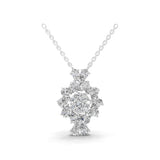 4.06Ct Lab Grown Pear Round Diamond Floral Cluster Pendant 14K Fine Gold Necklace