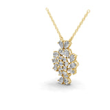 4.06Ct Lab Grown Pear Round Diamond Floral Cluster Pendant 14K Fine Gold Necklace