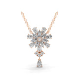 Lab Grown Multi Shape Diamond 5.86Ct Floral Cluster Pendant 14K Fine Gold Necklace