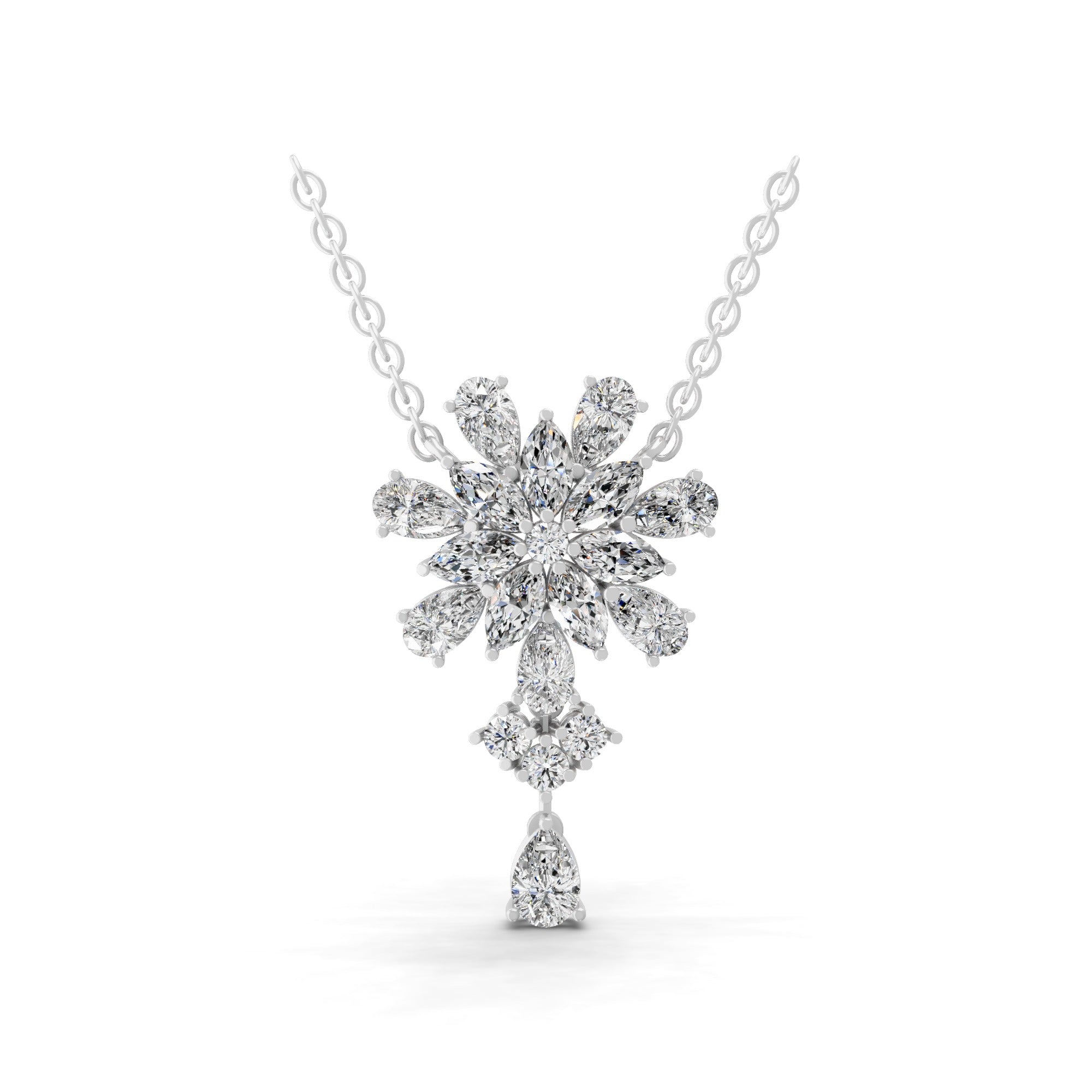 Lab Grown Multi Shape Diamond 5.86Ct Floral Cluster Pendant 14K Fine Gold Necklace