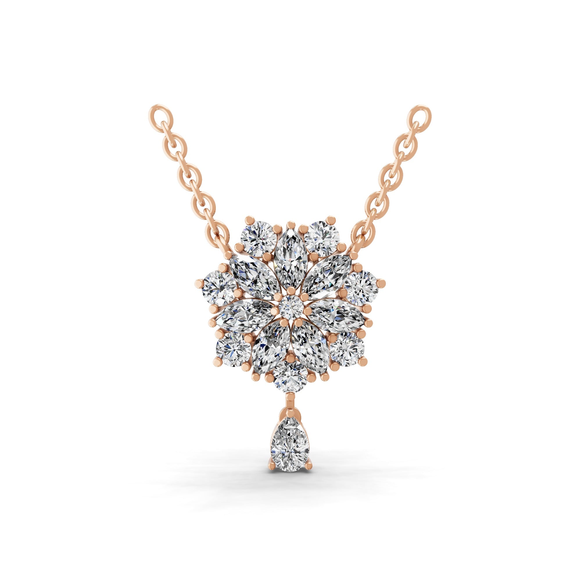 14K Fine Gold Multi Stone Lab Grown Diamond Charm Pendant Necklace 3.11Ct