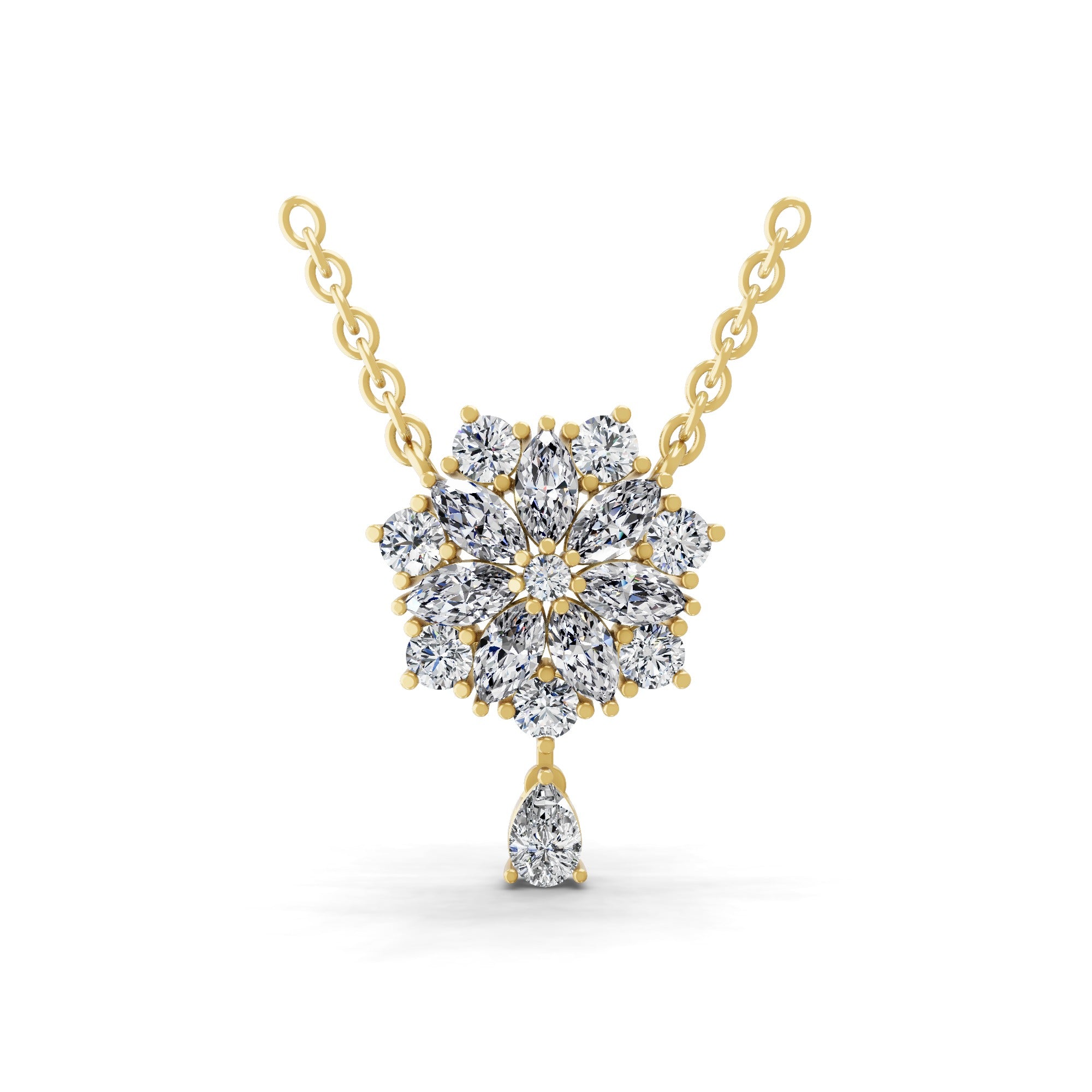 14K Fine Gold Multi Stone Lab Grown Diamond Charm Pendant Necklace 3.11Ct