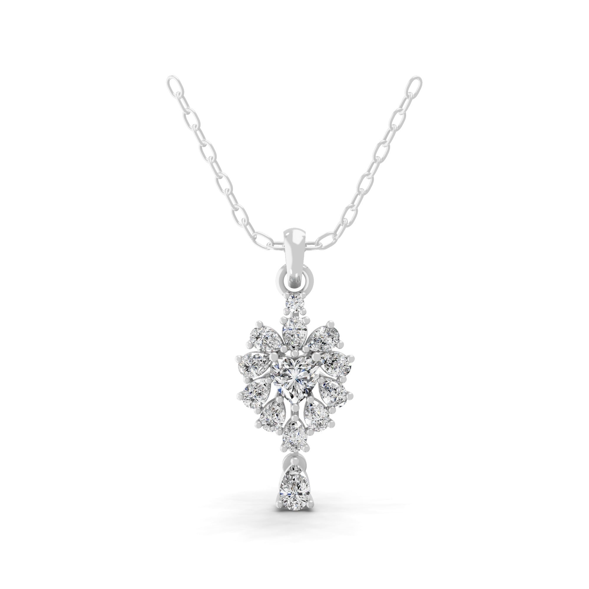 Floral Cluster Pendant 14K Fine Gold 1.04Ct Lab Grown Multi Cut Diamond Necklace