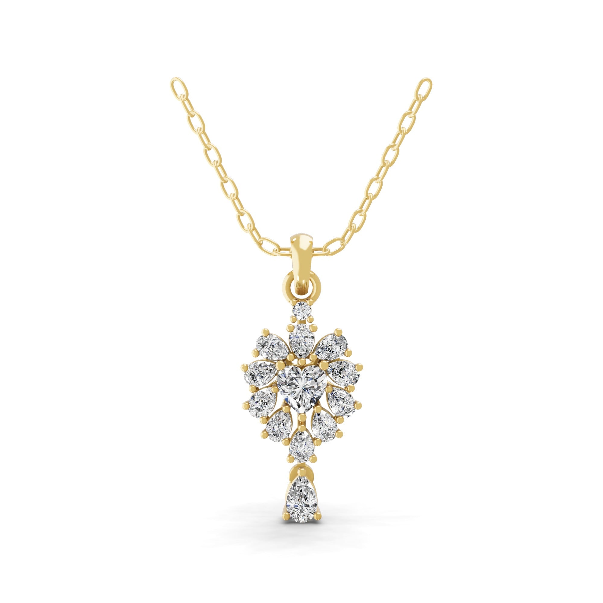 Floral Cluster Pendant 14K Fine Gold 1.04Ct Lab Grown Multi Cut Diamond Necklace
