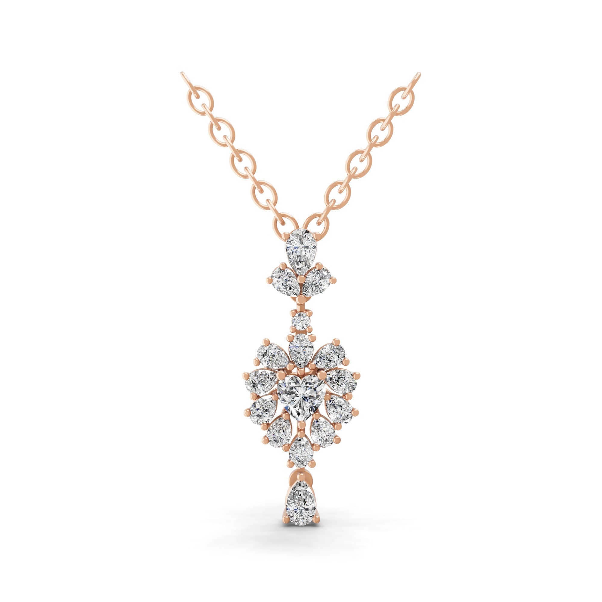 1.30Ct Lab Grown Multi Shape Diamond Cluster Pendant 14K Fine Gold Necklace