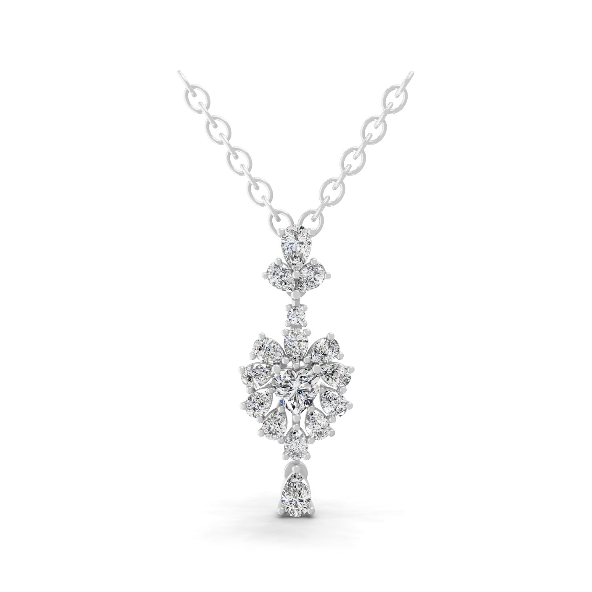 1.30Ct Lab Grown Multi Shape Diamond Cluster Pendant 14K Fine Gold Necklace