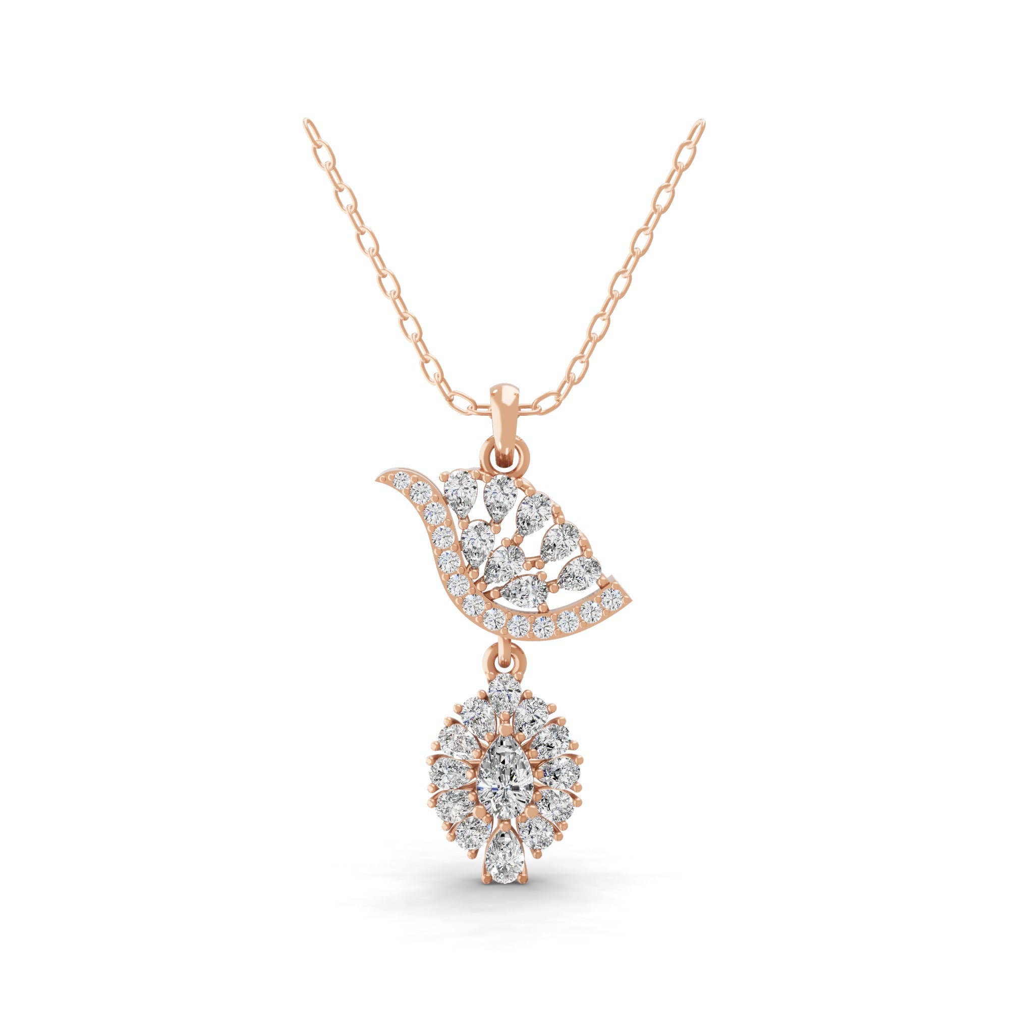 14K Fine Gold Lab Grown Pear Round Cut Diamond Pendant Necklace 1.96Ct
