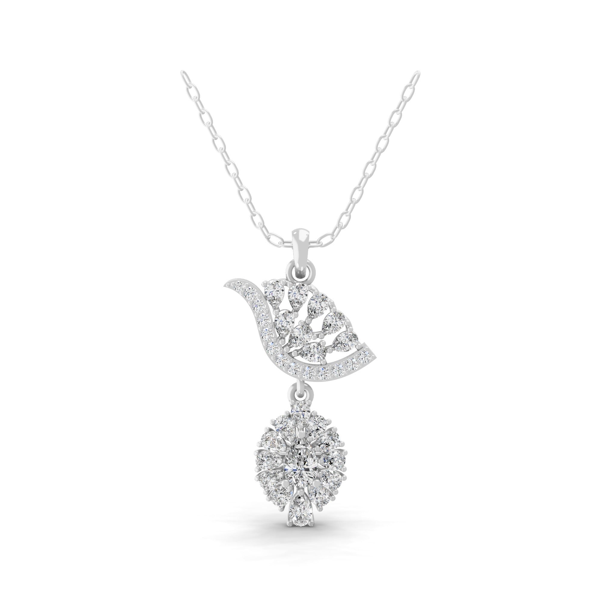 14K Fine Gold Lab Grown Pear Round Cut Diamond Pendant Necklace 1.96Ct
