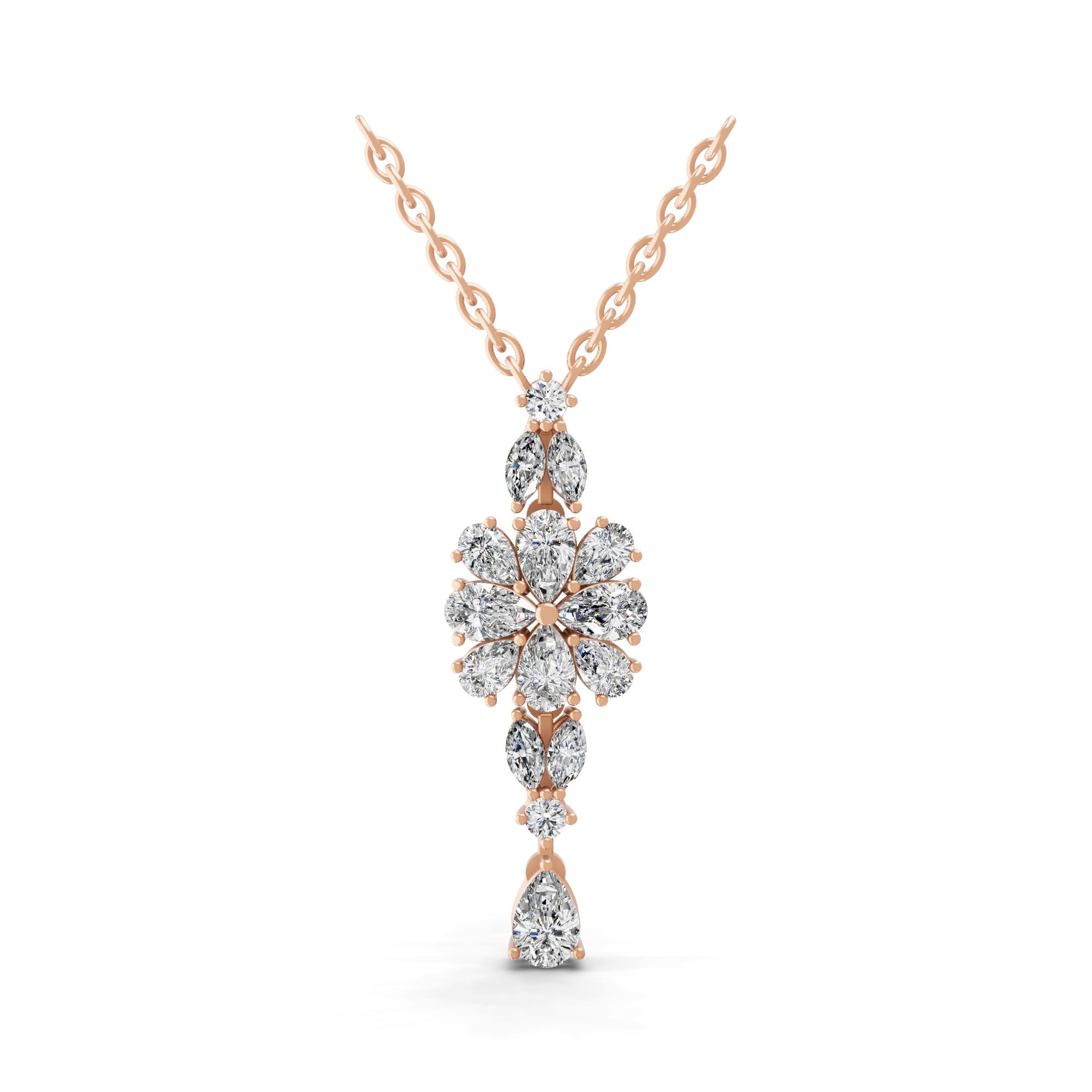 14K Fine Gold Multi Stone Lab Grown Diamond Charm Pendant Necklace 2.40Ct