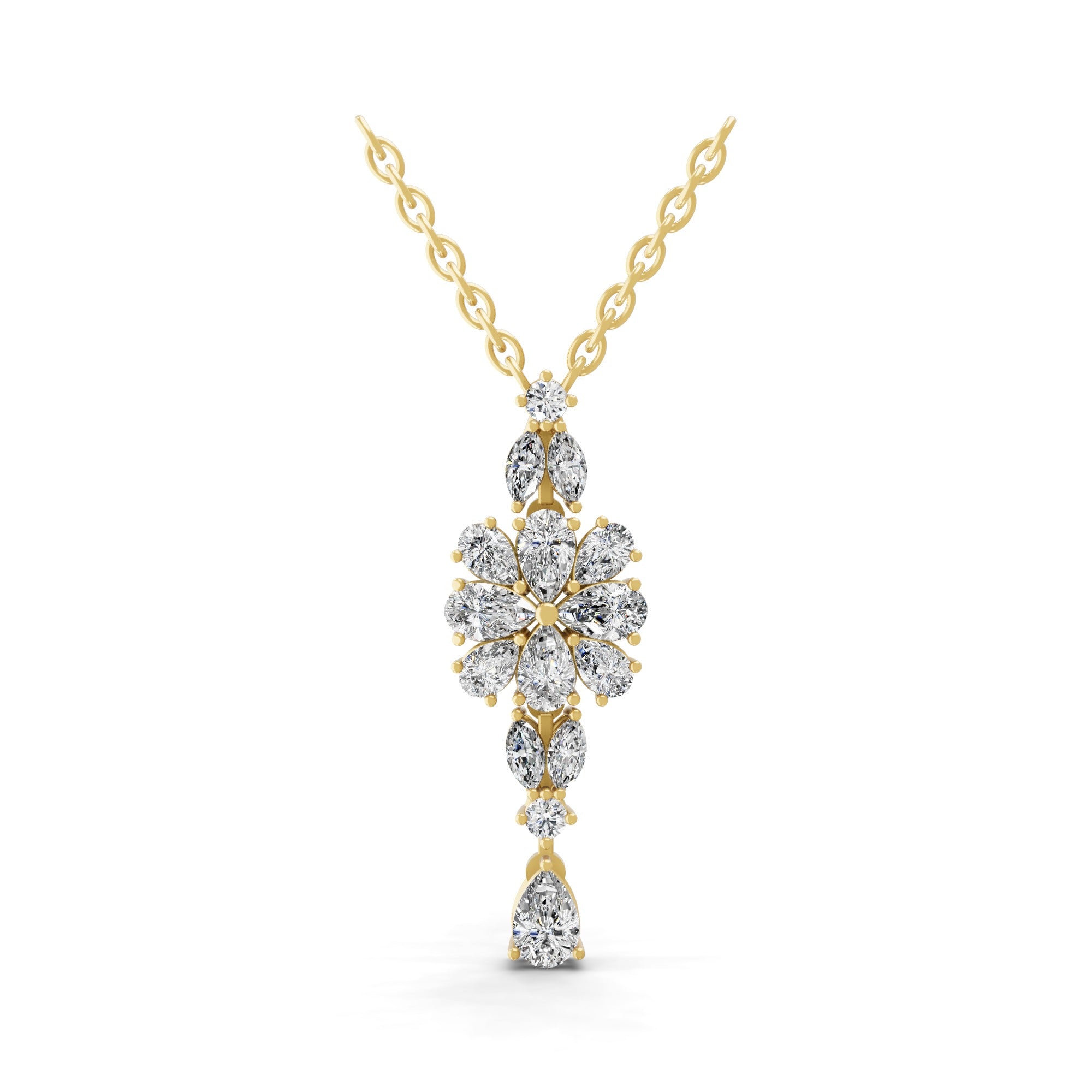 14K Fine Gold Multi Stone Lab Grown Diamond Charm Pendant Necklace 2.40Ct