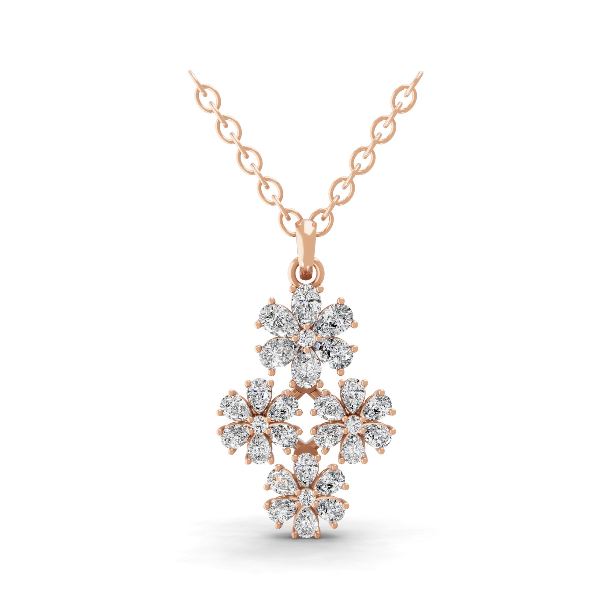 1.99Ct Floral Pendant Pear Round Cut Lab Grown Diamond Necklace 14K Fine Gold