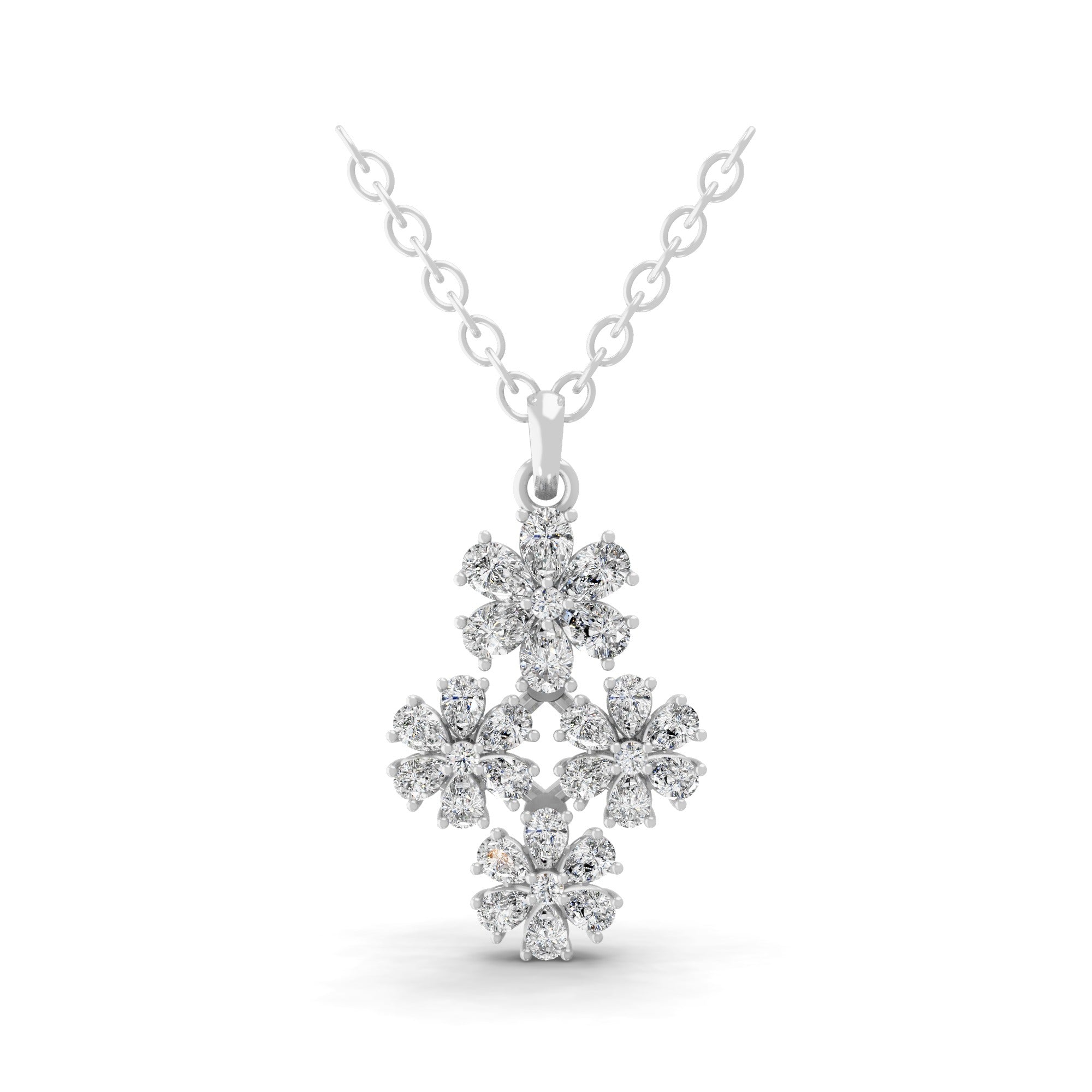 1.99Ct Floral Pendant Pear Round Cut Lab Grown Diamond Necklace 14K Fine Gold