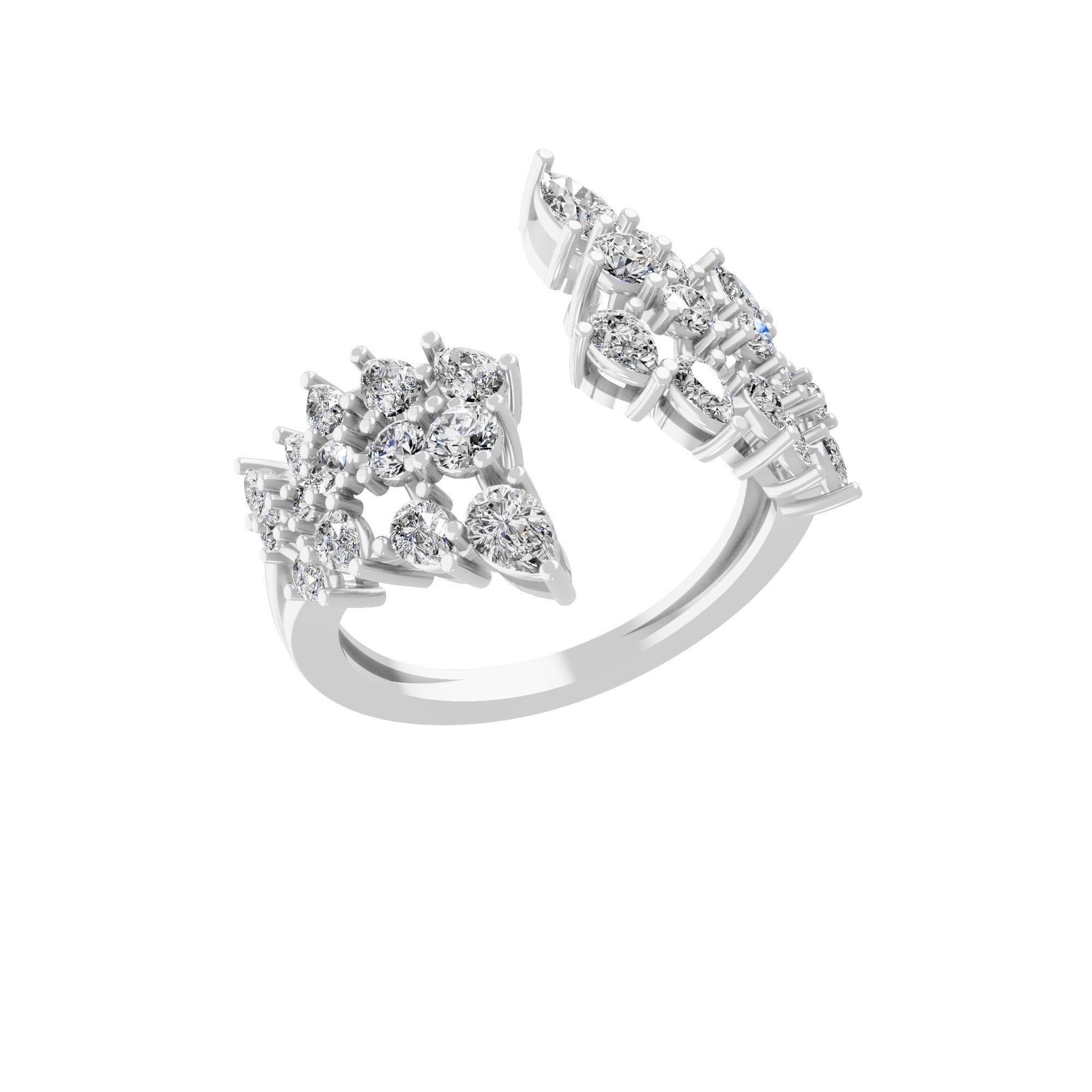 1.60Ct Lab Grown Pear Round Diamond Leaf Shape Cluster Set Ring 14K Gold