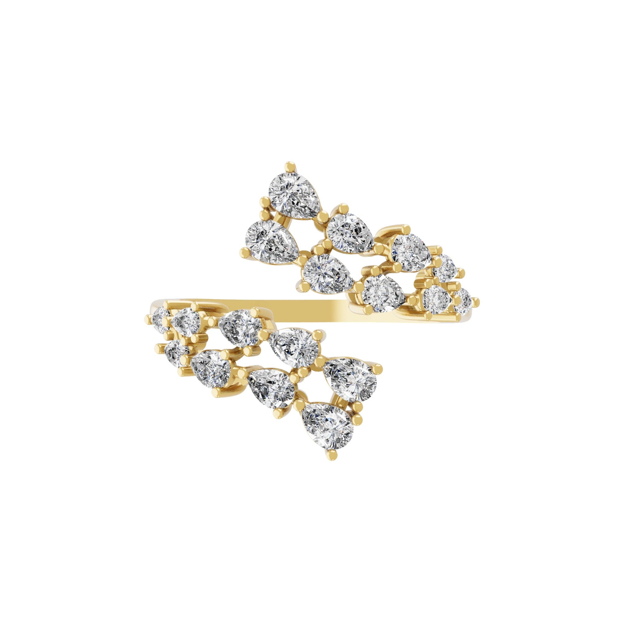 14K Fine Gold Lab Grown Pear Cut Diamond Bypass Design Ring 1.09Ct