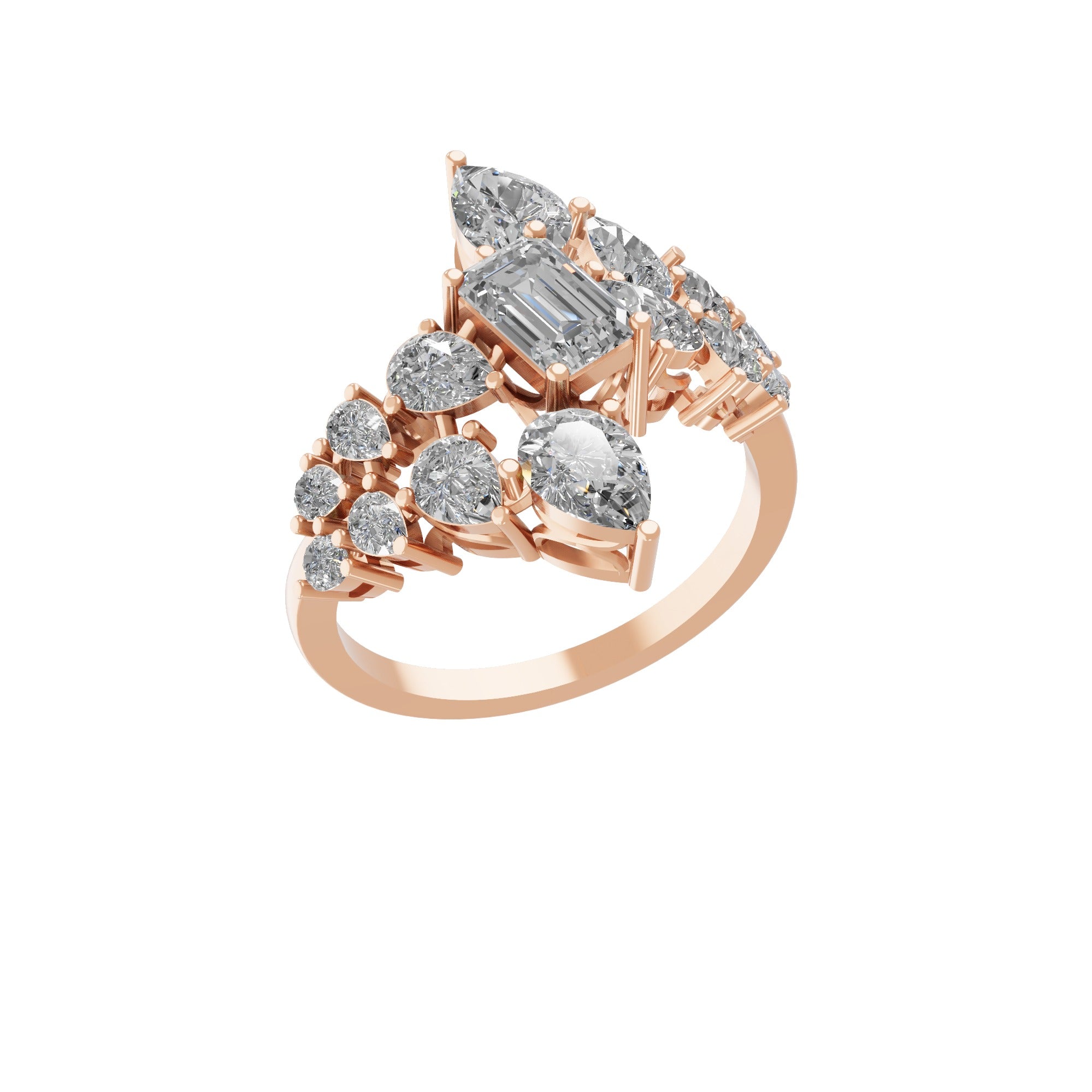 2.67Ct Pear Octagon Cut Lab Grown Diamond Engagement Ring 14K Fine Gold