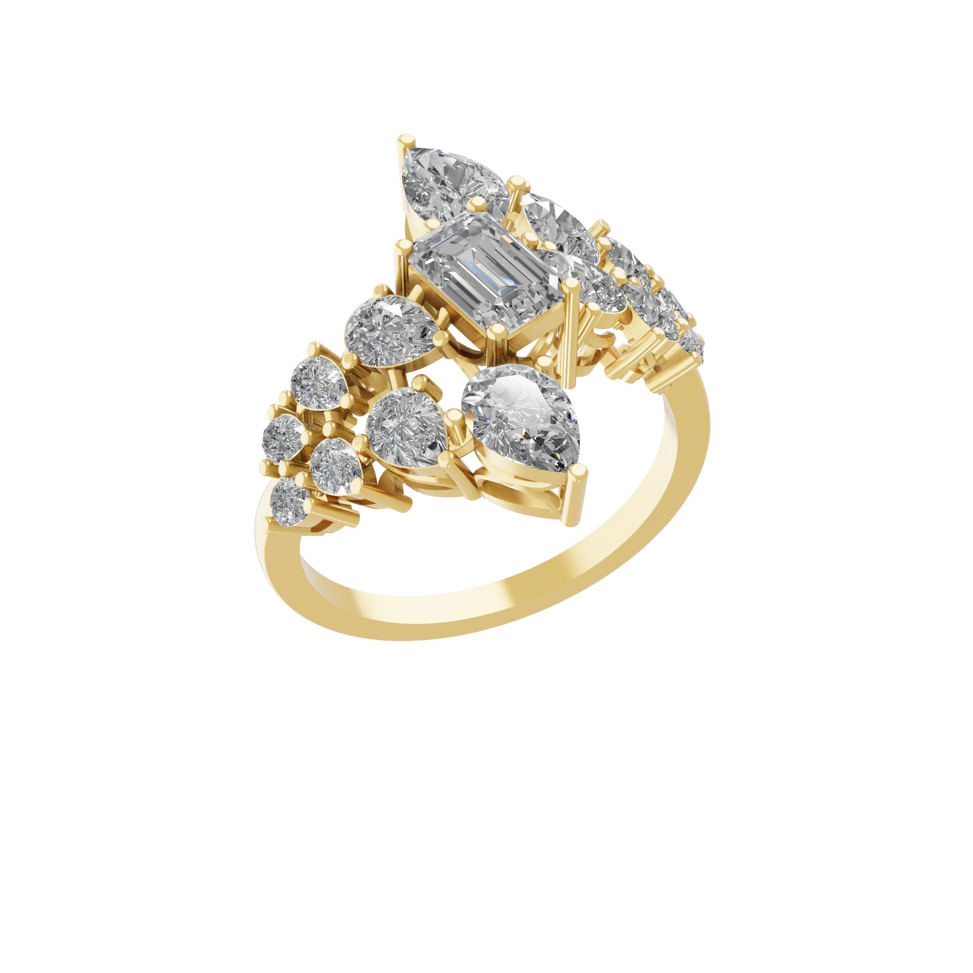 2.67Ct Pear Octagon Cut Lab Grown Diamond Engagement Ring 14K Fine Gold