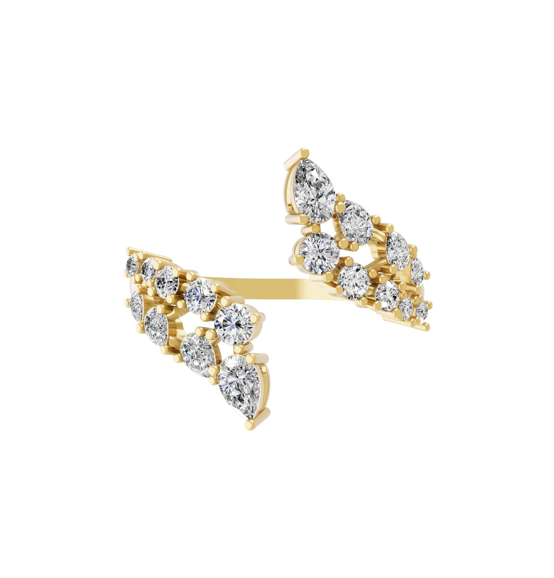 Lab Grown Round Pear Diamond Open Style Promise Ring 14K Fine Gold 1.02Ct