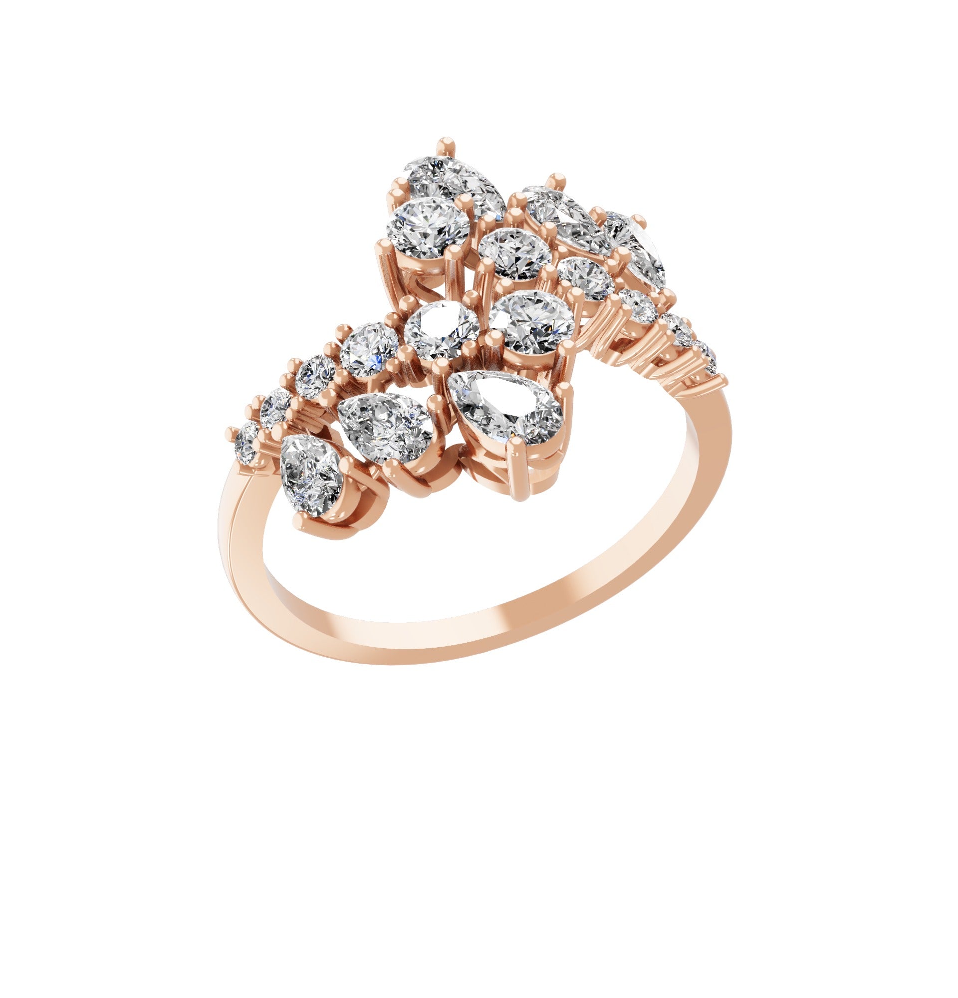 Round Pear Lab Grown Diamond 1.35Ct Bypass Promise Ring 14K Gold