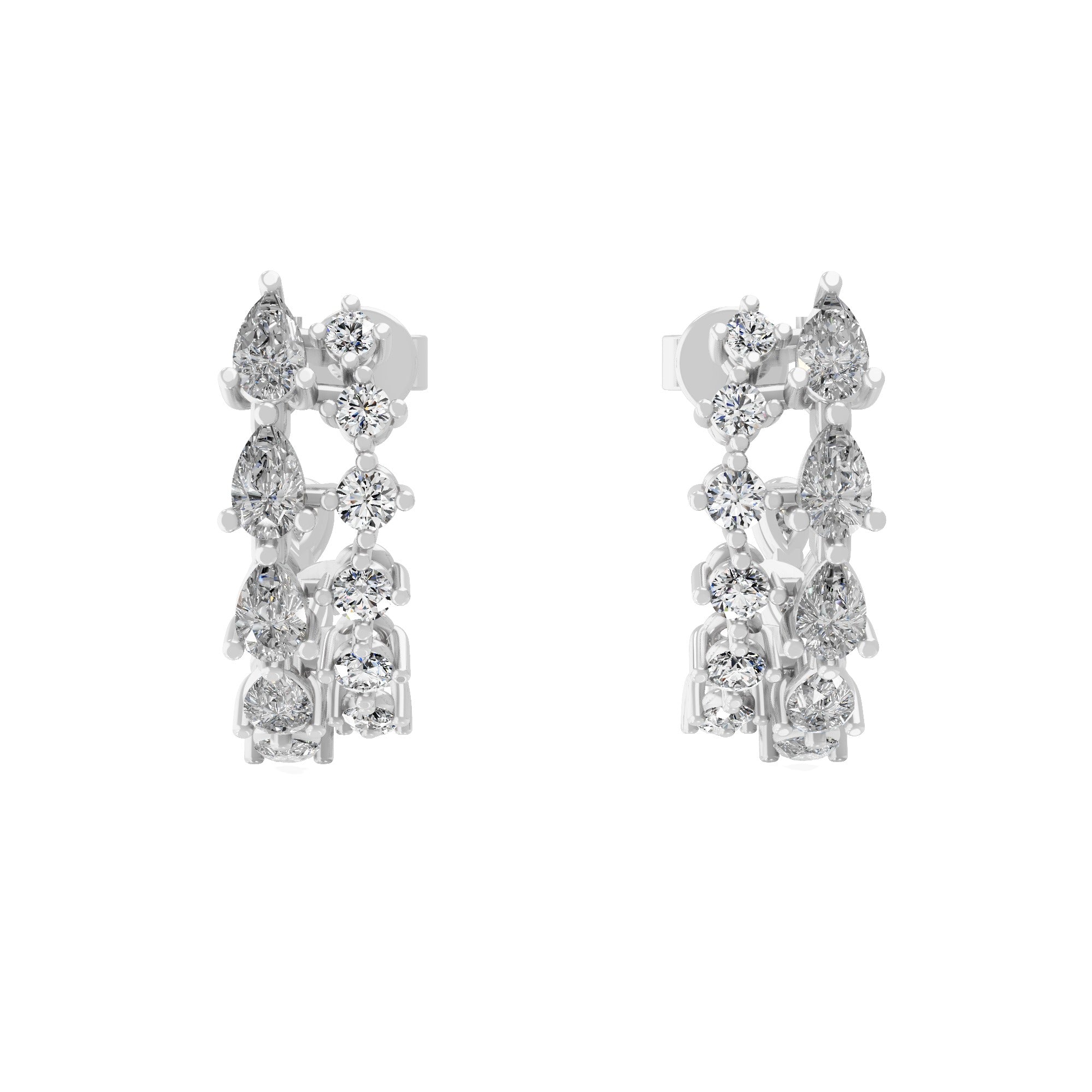 Lab Grown Pear Round Diamond 14K Fine Gold 2.01Ct Hoop Earrings