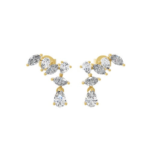 Cascading Design Ear Climber Earring 0.94Ct Lab Grown Diamond 14K Fine Gold