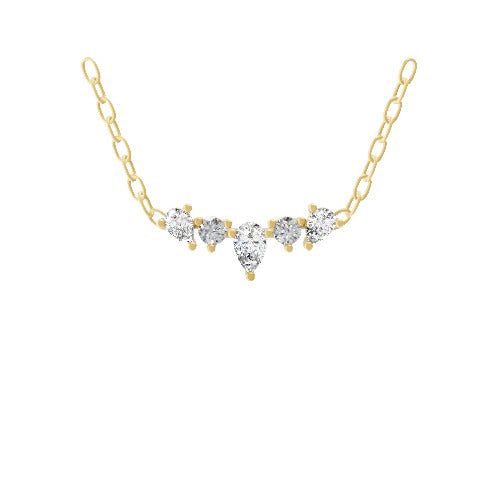 Lab Grown Round Pear Diamond Delicate Curved Pendant 0.27Ct 14K Fine Gold Necklace