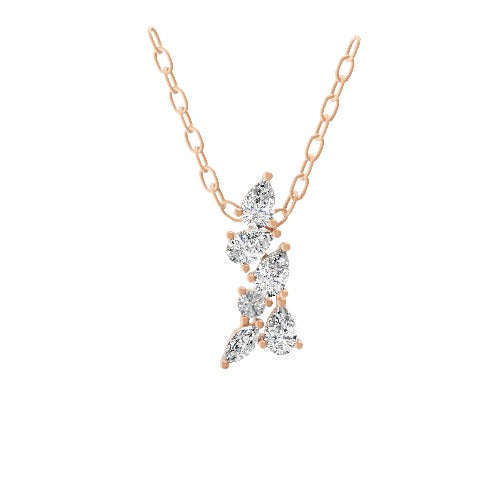 0.48Ct Multi Cut Lab Grown Diamond 14K Fine Gold Cluster Drop Pendant Necklace