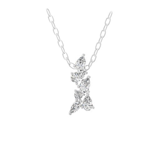 0.48Ct Multi Cut Lab Grown Diamond 14K Fine Gold Cluster Drop Pendant Necklace