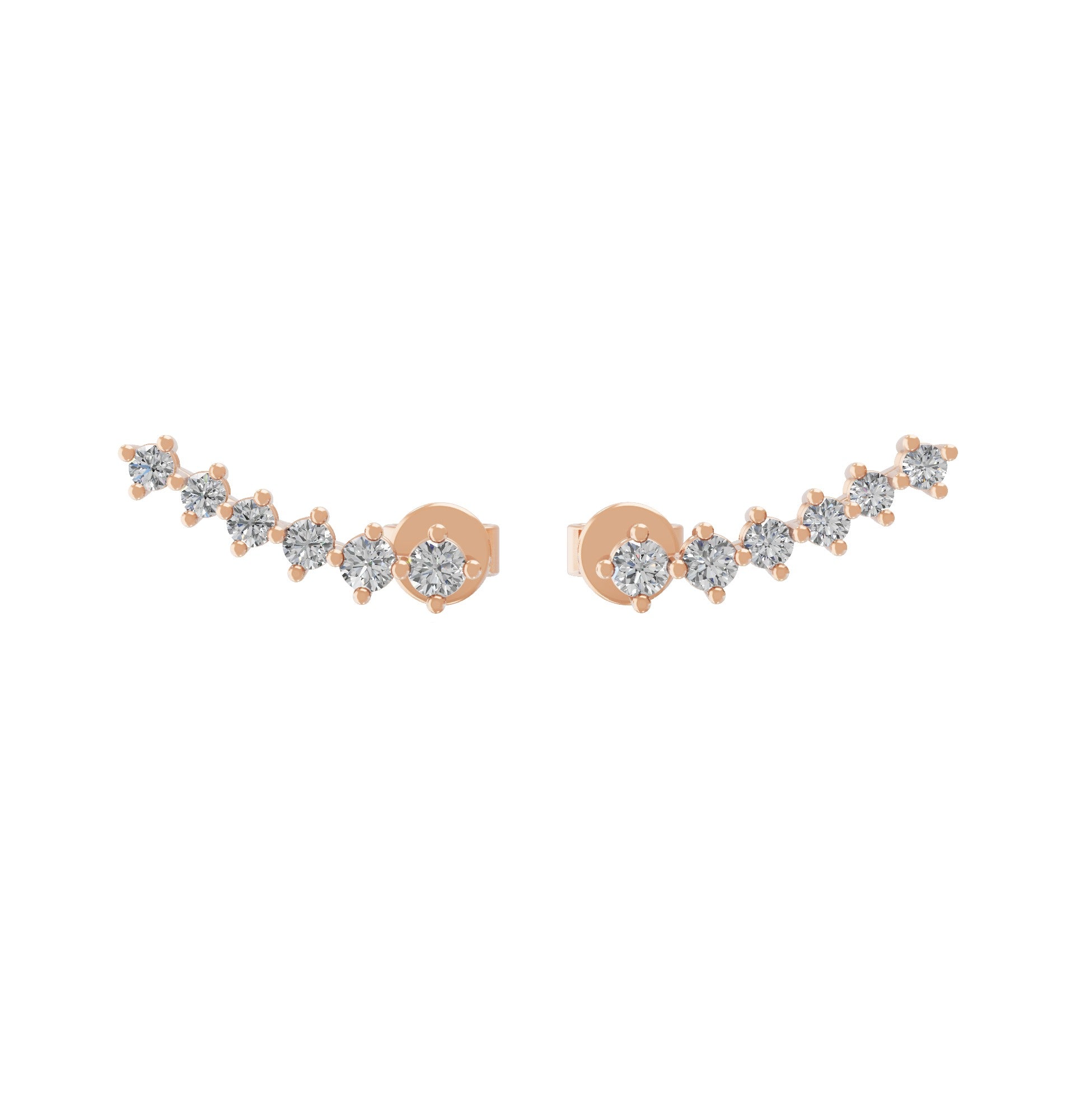 Curved Trail Lab Grown Diamond Climber Earrings 14K Fine Gold 0.32Ct