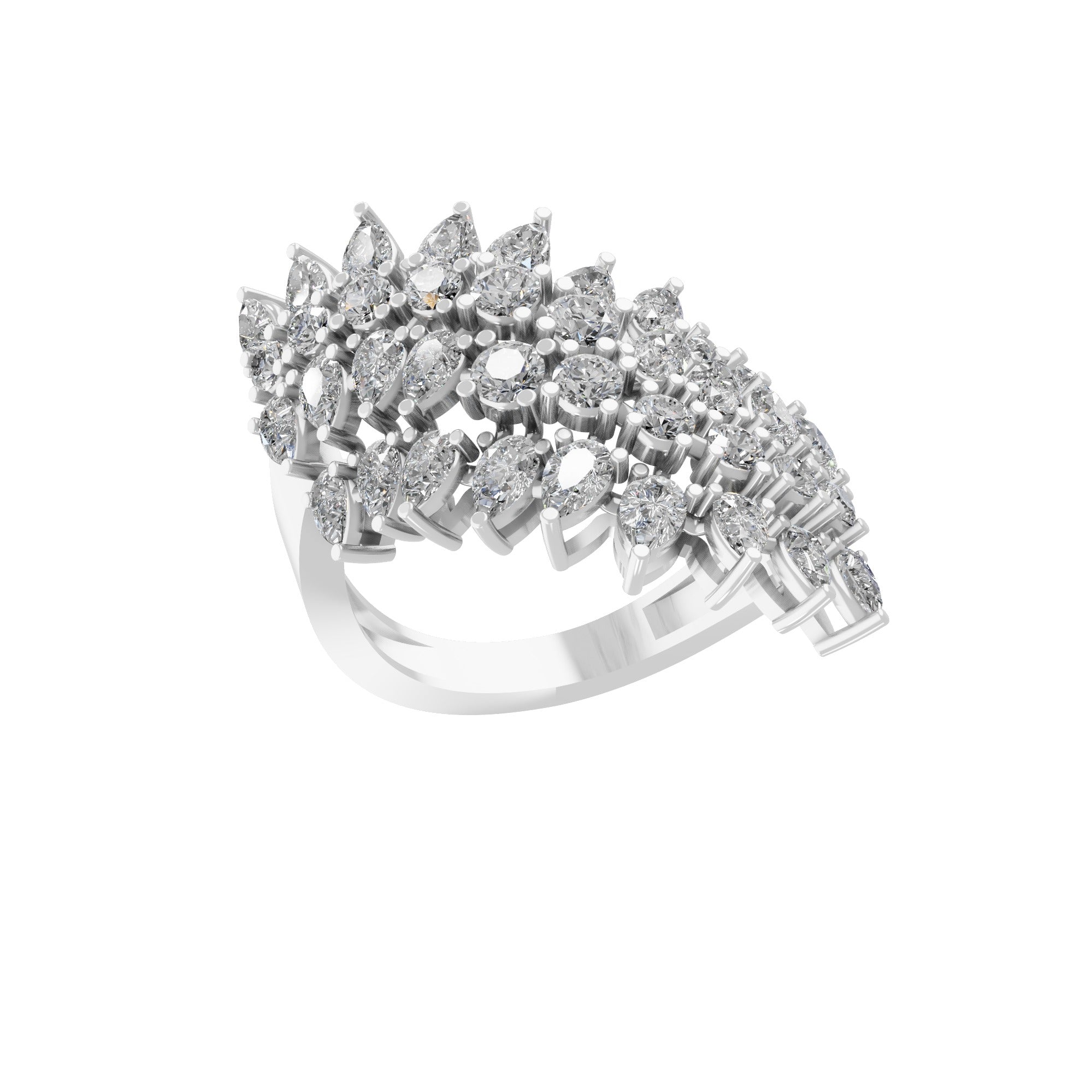 3.39Ct Lab Grown Pear Round Cut Cocktail Ring 14K Fine Gold