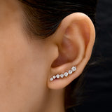 Lab Grown Diamond 14K Fine Gold Ear Climber Earrings Round Cut 1.12Ct