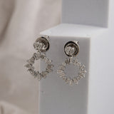 Baguette and Round Lab Grown Diamond Circle Dangle Earrings 1.04Ct 14K Fine Gold