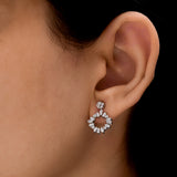 Baguette and Round Lab Grown Diamond Circle Dangle Earrings 1.04Ct 14K Fine Gold