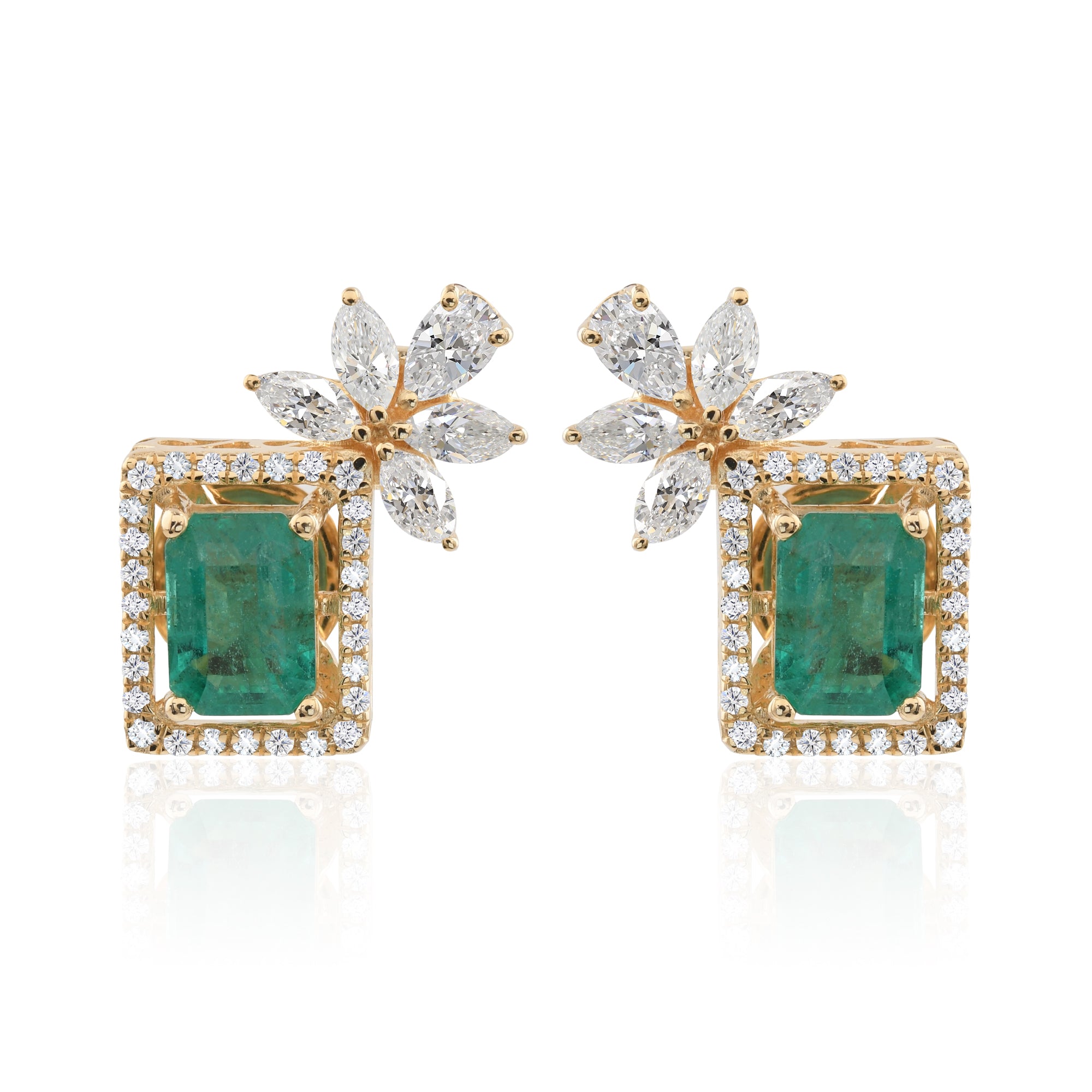 1.65 TCW Lab Grown Multi Shape Diamond Yellow Gold Stud Earring