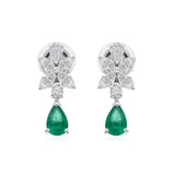 1.64 TCW Pear Emerald Lab Grown Multi Shape Diamond White Gold Stud Earring