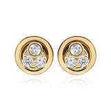 Three Stone 0.18Ct Lab Grown Diamond Cluster Stud Earrings 14K Fine Gold