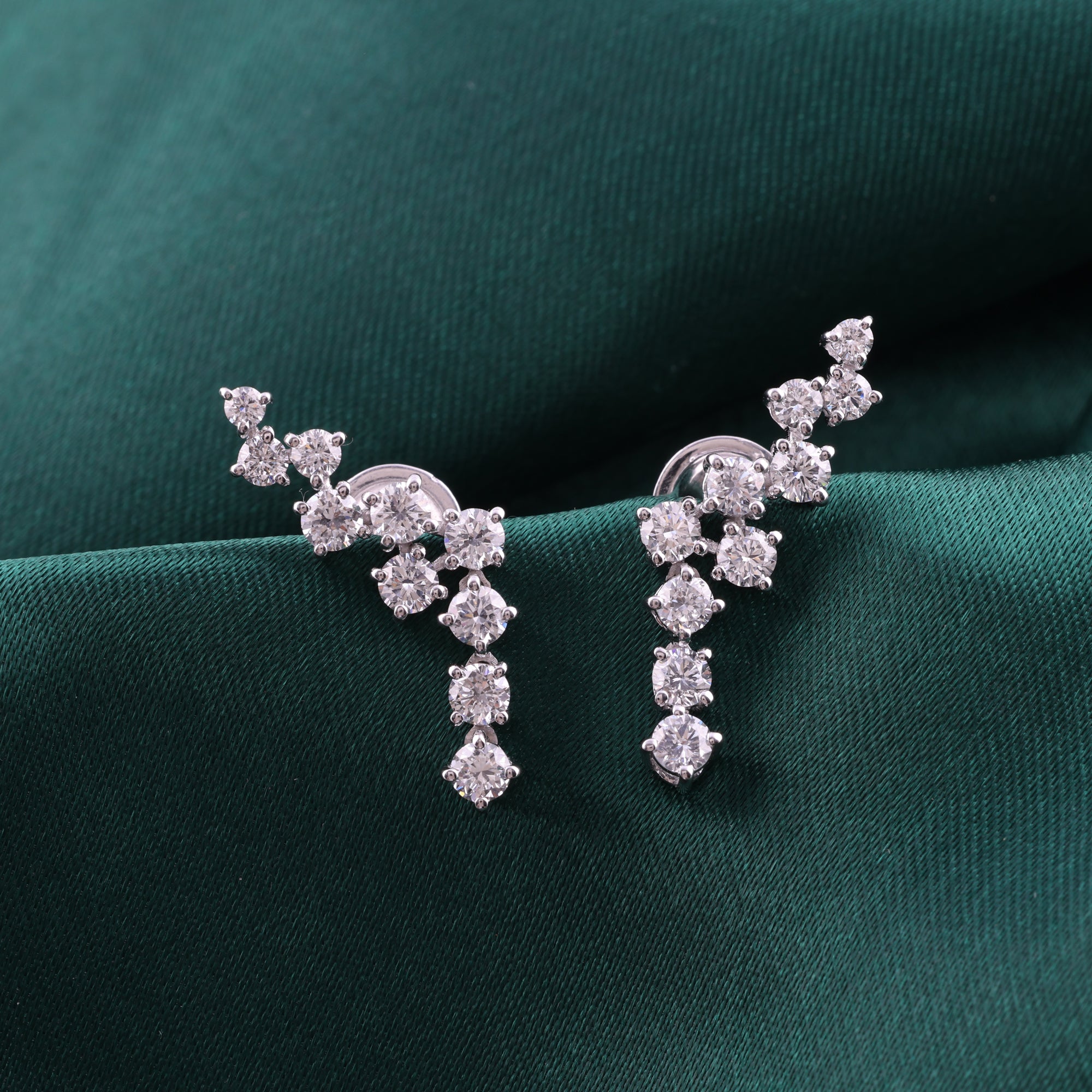 Lab Grown Diamond Ear Climber Earrings 14K Fine Gold 1.73Ct