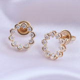 14K Fine Gold Round Cut Flower Lab Grown Diamond Earrings 0.43Ct