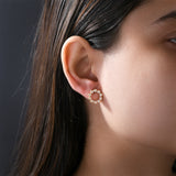 14K Fine Gold Round Cut Flower Lab Grown Diamond Earrings 0.43Ct