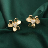 Three Round Lab Grown Diamonds 0.12Ct 14K Fine Gold Stud Earrings