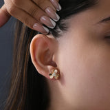 Three Round Lab Grown Diamonds 0.12Ct 14K Fine Gold Stud Earrings