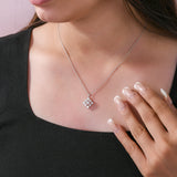 0.90Ct Cluster Pendant Necklace Round Cut Lab Grown Diamond 14K Fine Gold