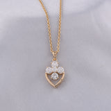 Four Leaf Clover Heart Motif Pendant Necklace 1.10Ct Lab Grown Diamond 14K Gold