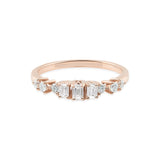 Emerald Cut And Round Lab Grown Diamond 0.37Ct Stackable Band Ring 14K Gold