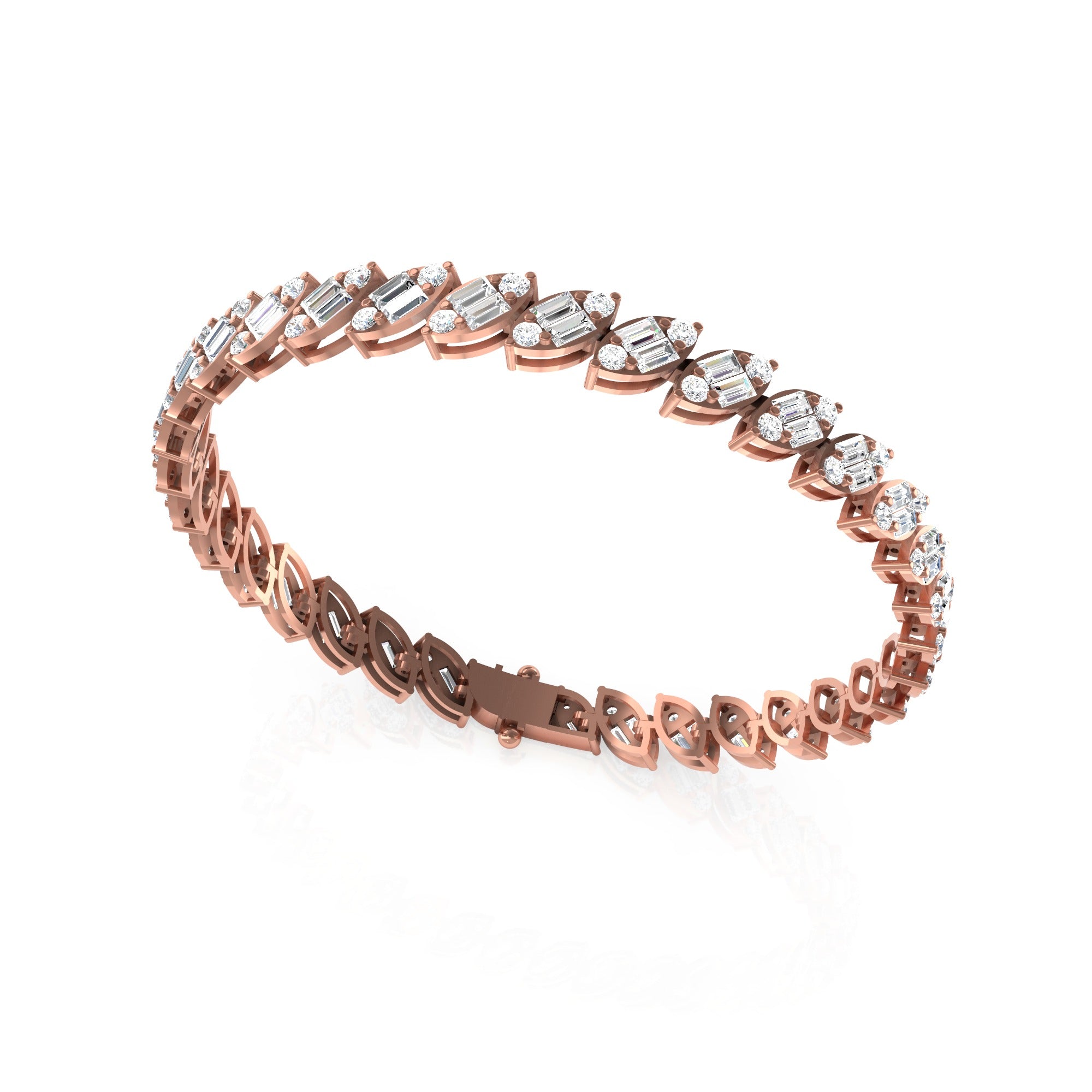 Baguette Round Cut Lab Grown Diamond Tennis Bracelet 14K Fine Gold 4.62Ct