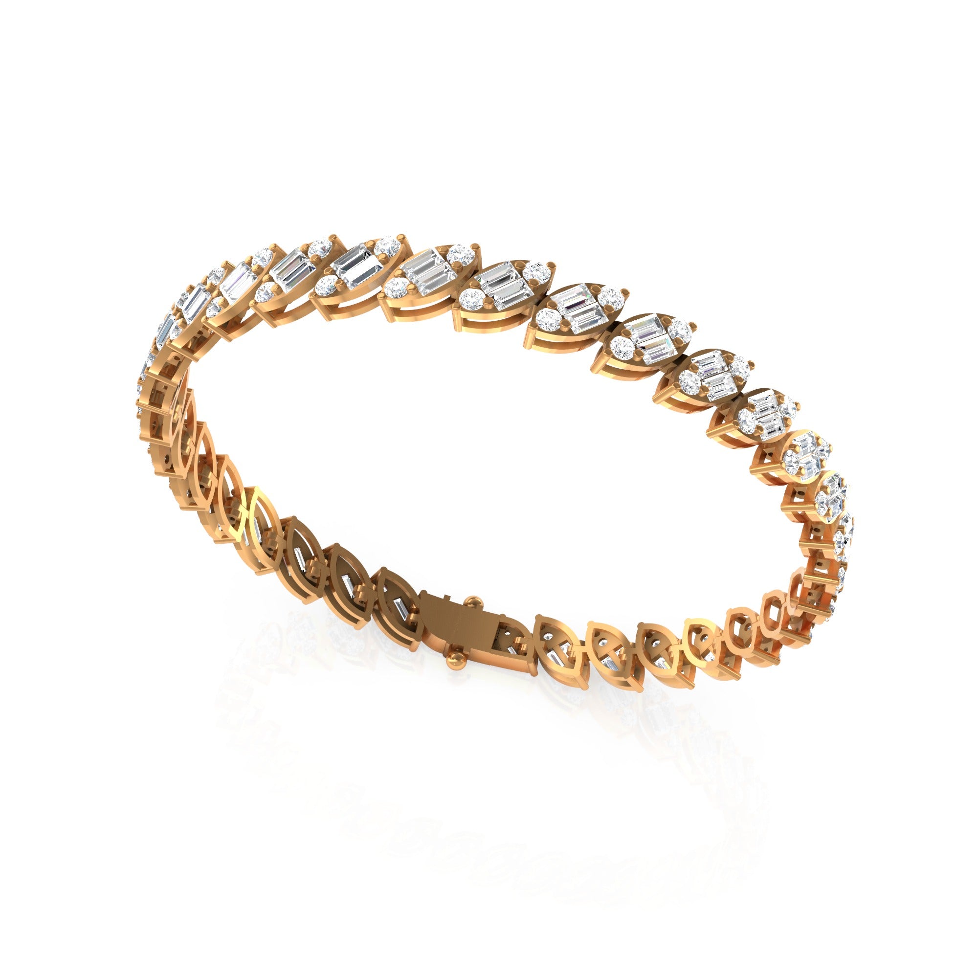 Baguette Round Cut Lab Grown Diamond Tennis Bracelet 14K Fine Gold 4.62Ct